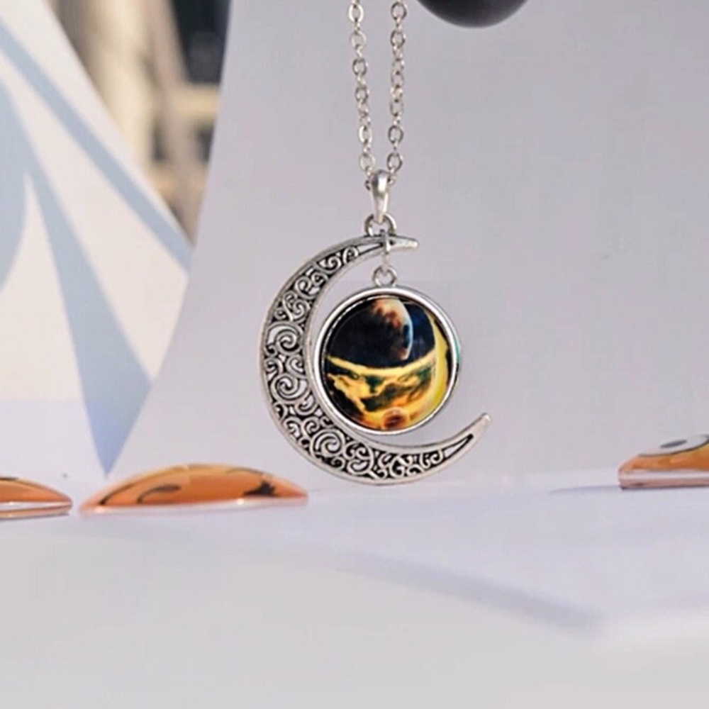 New celestial Yellow sun spark nebula milky way Moon galaxy universe necklace
